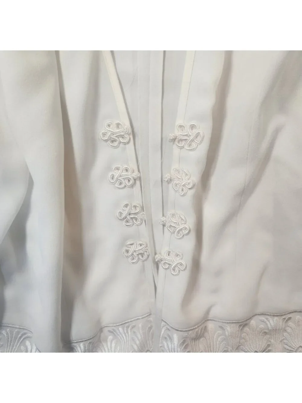 Ursula of Switzerland White Evening Jacket 14P Frog Closure Embroidered‎ Formal
